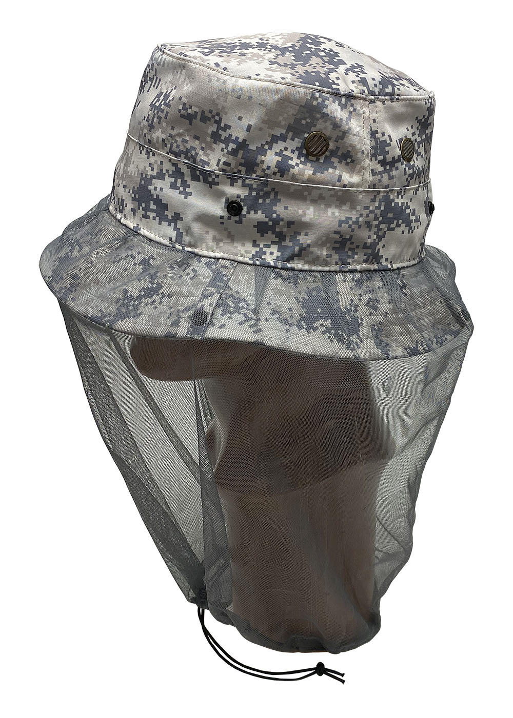 Buzz Off Camo Nylon Bucket Hat with Mesh Netting - Explore Summer Clearance